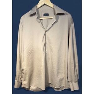 Vintage PRADA Made Italy Beige Stretch, Collar Lng Sleeve Dress Shirt 39"15-1/2"